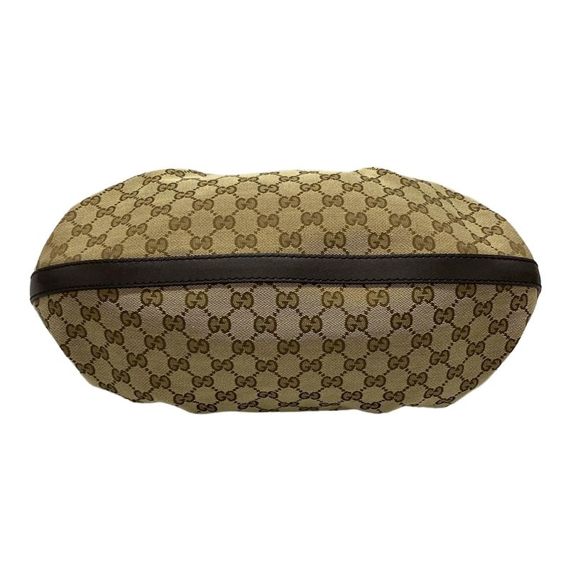 Gucci Tote Bag GG Pattern Scarlet 269953 Beige And Dark Brown Leather