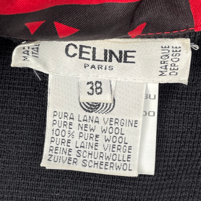 Very Rare Celine Jacket Logo Wool Silk With Chain V-neck Size 38 Multicolor