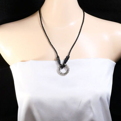 Bottega Veneta Intrecciato Circle Silver Leather Necklace 56 — view 3
