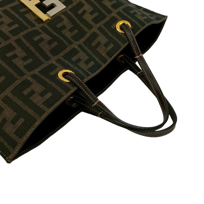 Fendi Zucca FF All Over Pattern Logo Hardware Canvas Leather