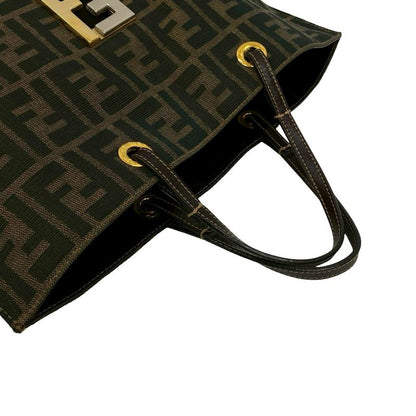 Fendi Zucca FF All Over Pattern Logo Hardware Canvas Leather