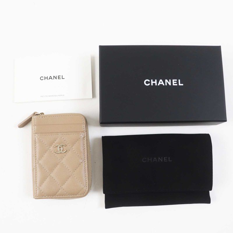 CHANEL Ap1650 Timeless Classic Caviar Skin Coin Purse / Coin Case Beige