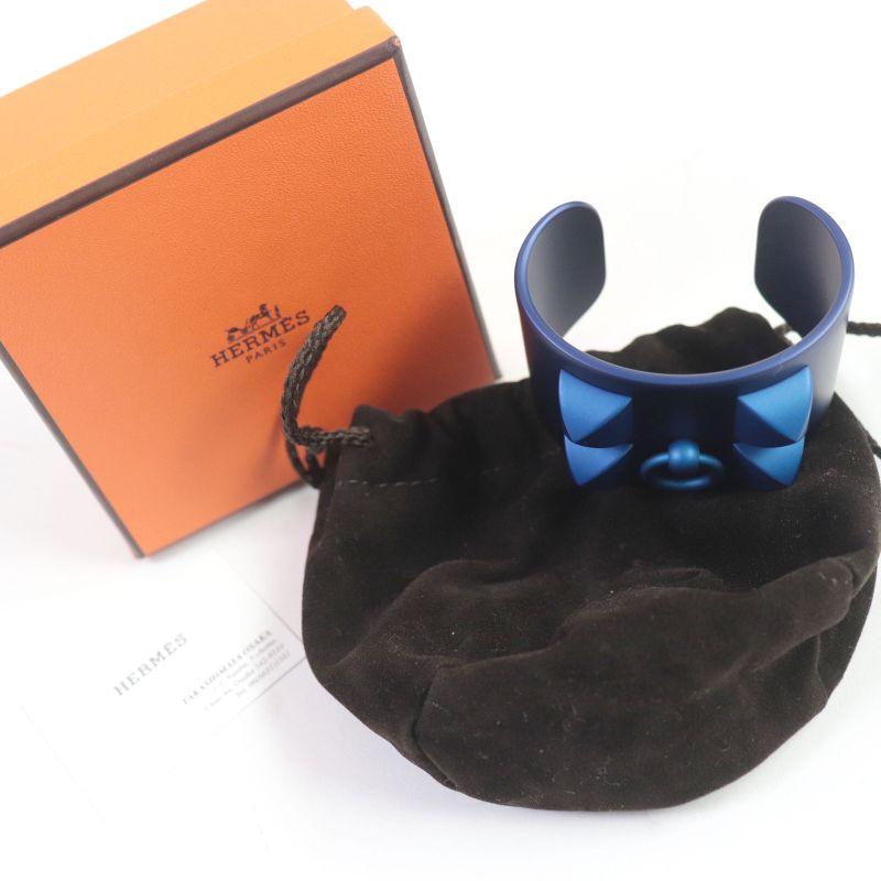 Hermes Collierd Chien Studded Bracelet Bangle Accessory Blue With Box And
