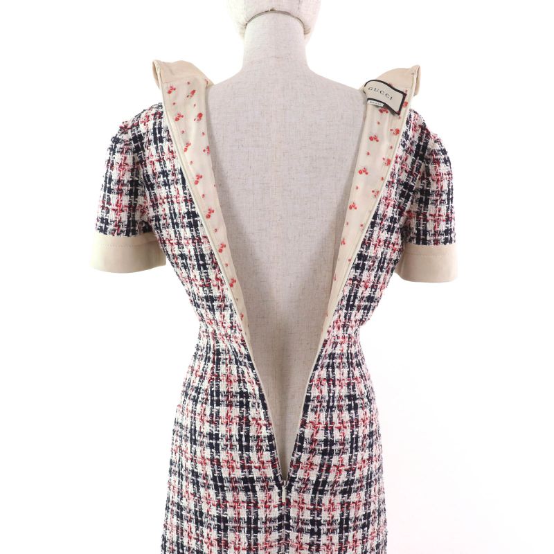 Gucci 530704 Taiga - Short Sleeve Knee Length Tweed Dress With Head Buttons