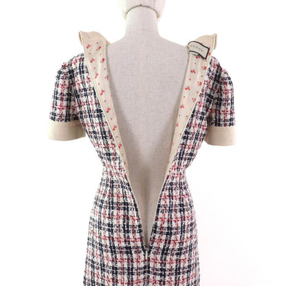 Gucci 530704 Taiga - Short Sleeve Knee Length Tweed Dress With Head Buttons