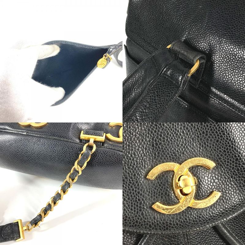 Chanel Backpack Sac CC Coco Mark Triple Coco Logo Caviar Skin Black