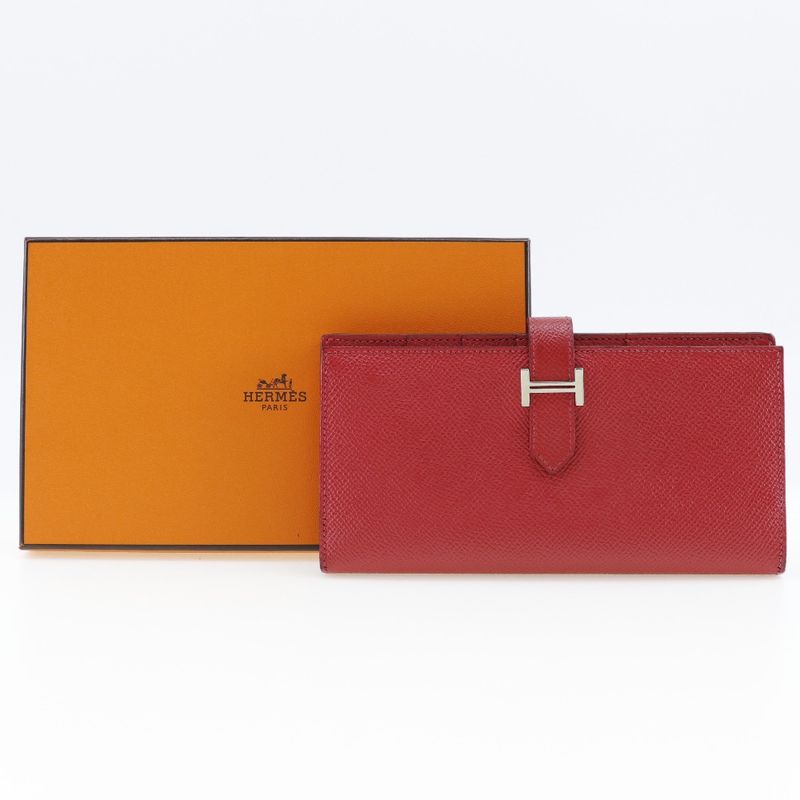 Hermes Bearn Souffle Vaux Epson Red □R Ladies Long Wallet