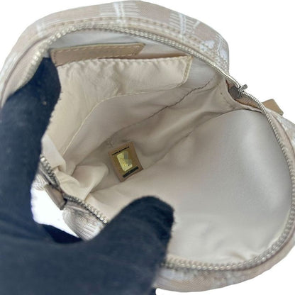 Chanel Pouch New Travel Line Coco Mark 7th Beige Jacquard Nylon Round Small