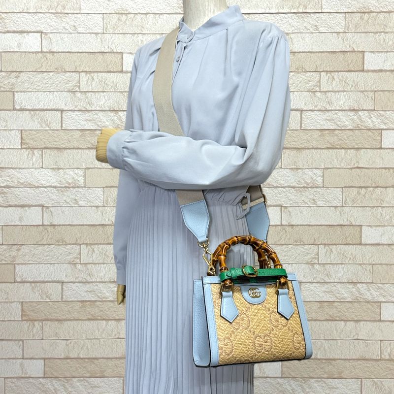 Gucci Diana Mini Tote Bamboo Shoulder Bag Raffia 702732 Beige Ladies Gucci
