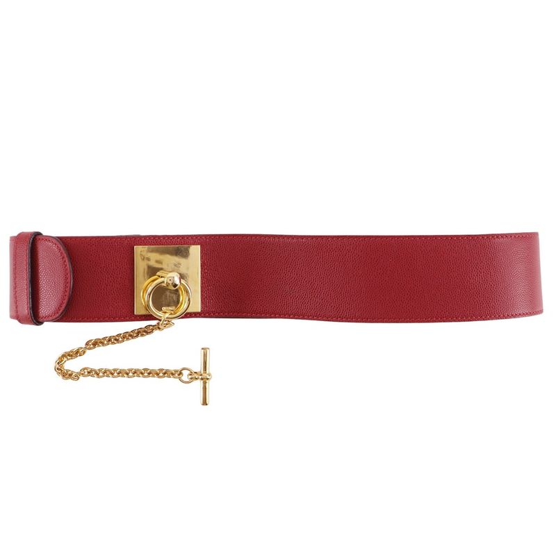 Celine Mantel Chain Leather Red/gold Ladies Belt