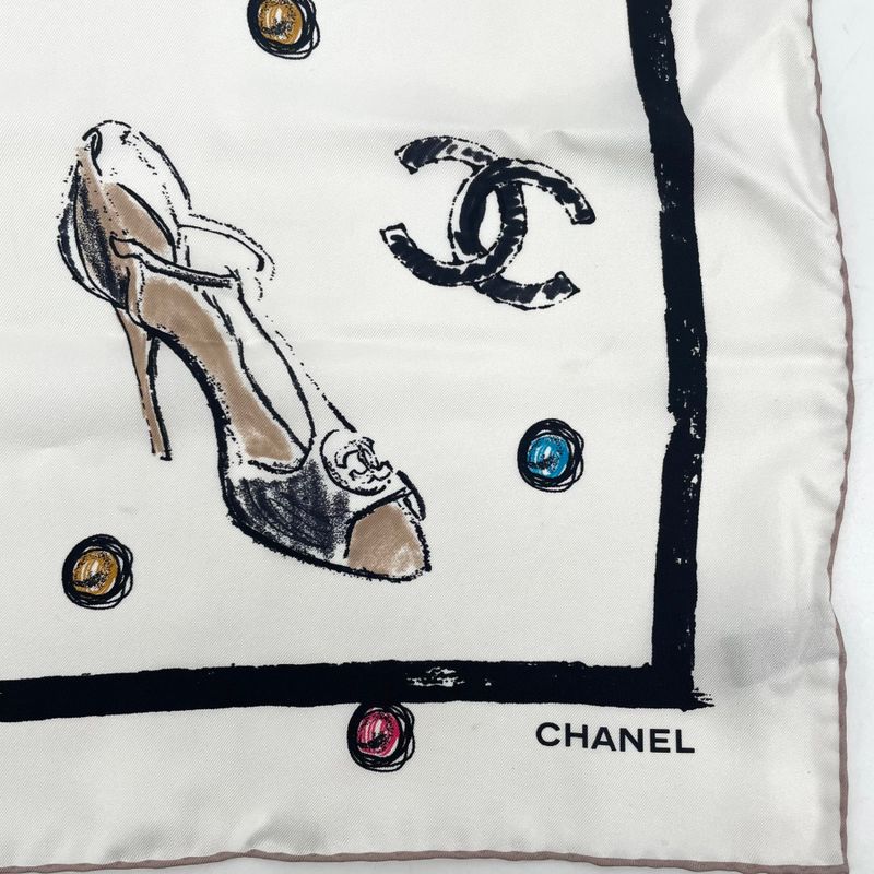 Chanel Icon Motif Scarf Coco Mark Silk White With Box