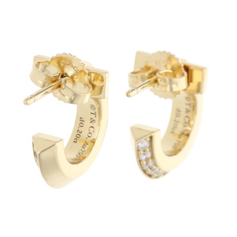 Tiffany & Co T One Hoop 18K Yellow Gold Diamond Gold Earrings Men's