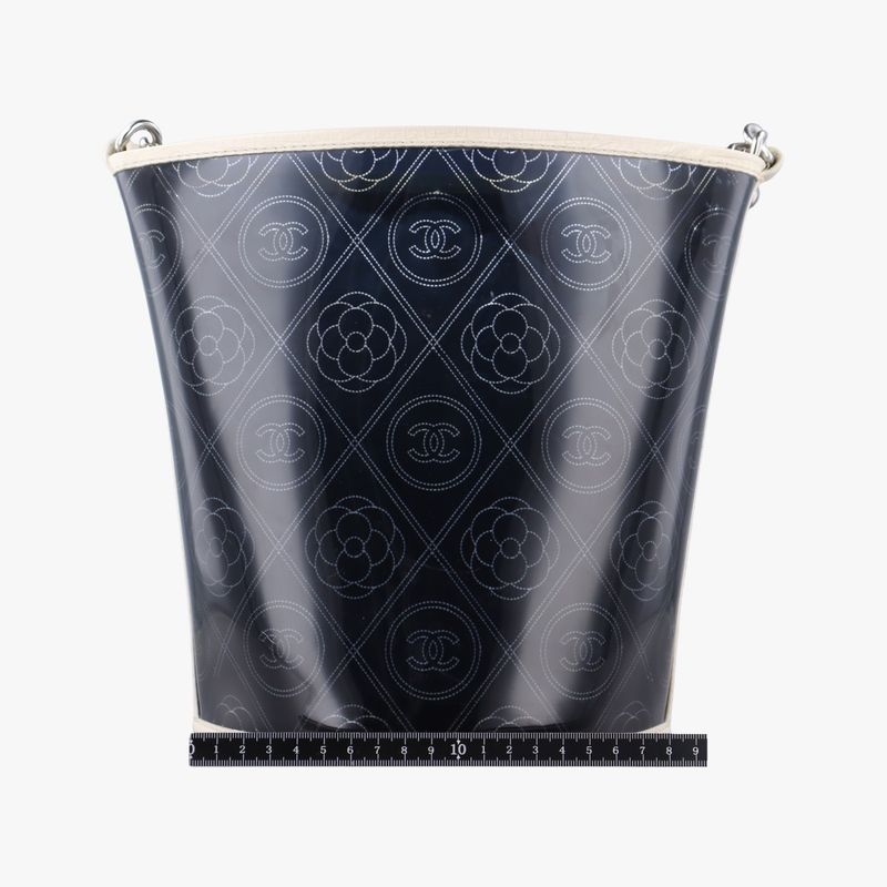 Chanel Coco Mark Camellia Vinyl Basket Black And White PVC Coated Canvas A57637