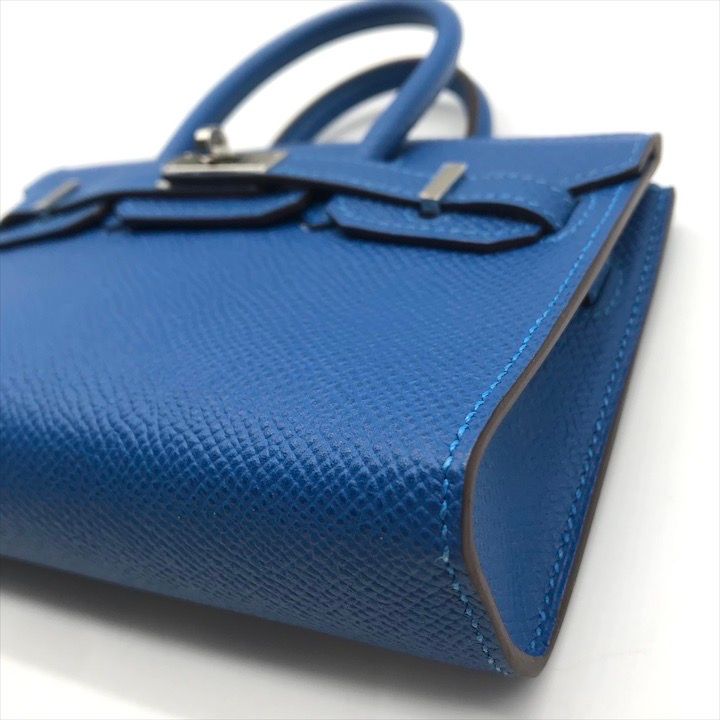 Hermes Tiny Birkin Epsom Mykonos Silver 2-Way Hand Shoulder Bag Blue Shikaku
