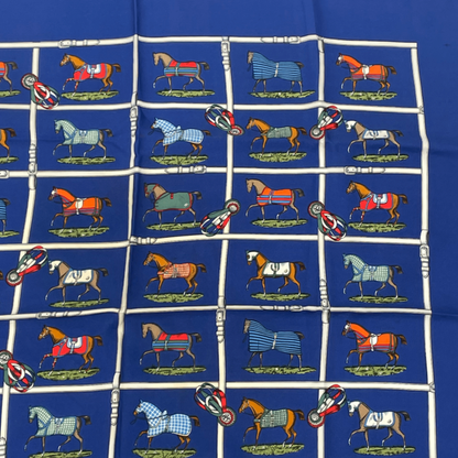 Hermes Silk 48 Horses In Paddock Scarf Blue