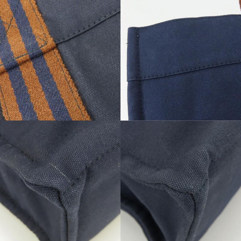 Hermes Tote Bag Fourre Tout MM Cotton Canvas Navy Brown Business Stylish Ladies