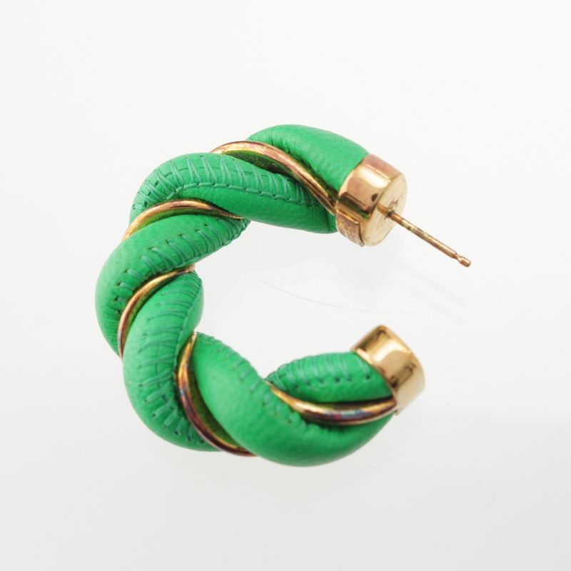 Bottega Veneta Leather Twisted Hoop Earrings Accessories Ag925 Gold And Green