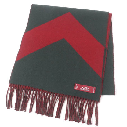Hermes 100% Cashmere Fringe Shawl Scarf Green Bordeaux With Box Made In