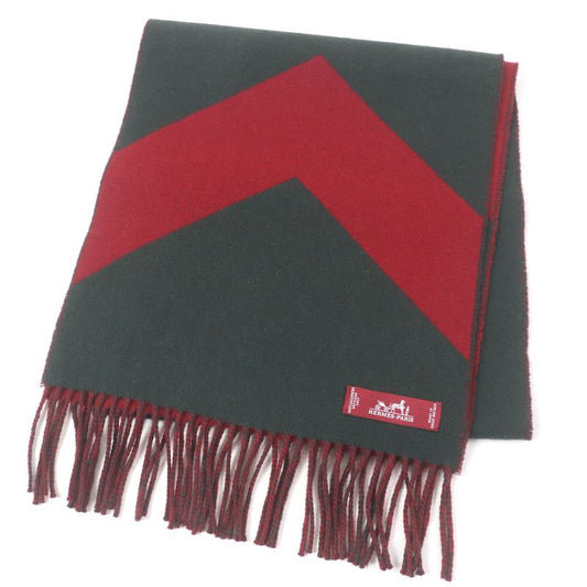 Hermes 100% Cashmere Fringe Shawl Scarf Green Bordeaux With Box Made In