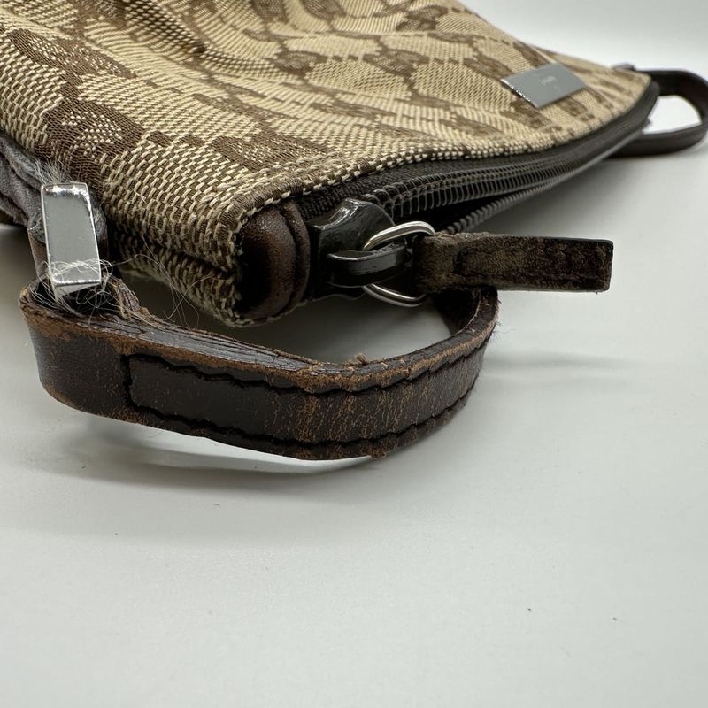 Gucci 07198 Handbag Accessory Pouch GG Canvas Leather Brown Beige Women