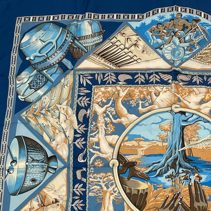 Hermes Scarf Carre 90 Au Son Du Tam To The Sound Of Tam Silk Navy