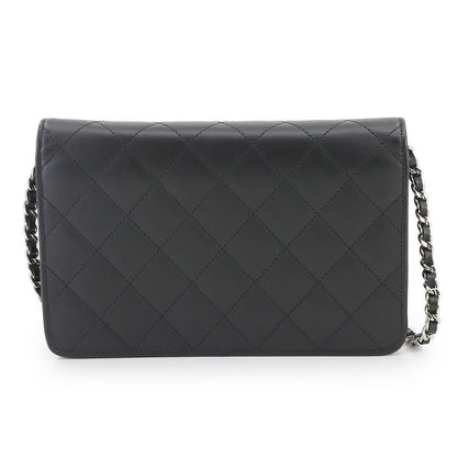 Chanel Cambon Line Chain Wallet Foldable Long Wallet Leather Enamel Black