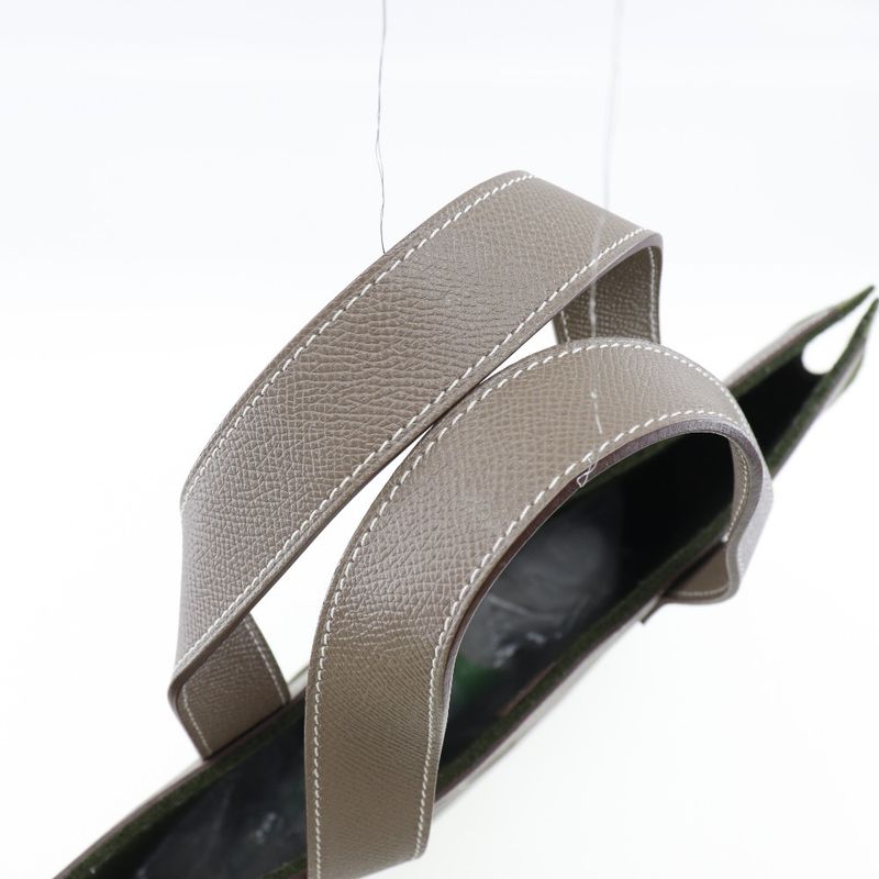 Hermes Petite Ash Vaux Epson And Felt Etoupe Green/brown Unisex Tote Bag