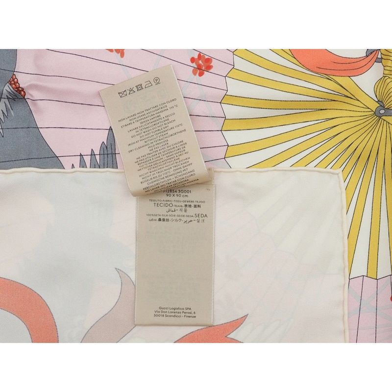 Gucci Printed Silk Scarf Ca Fly Swan 90x90 Fan Swan Bird Ribbon Ivory Multicolor