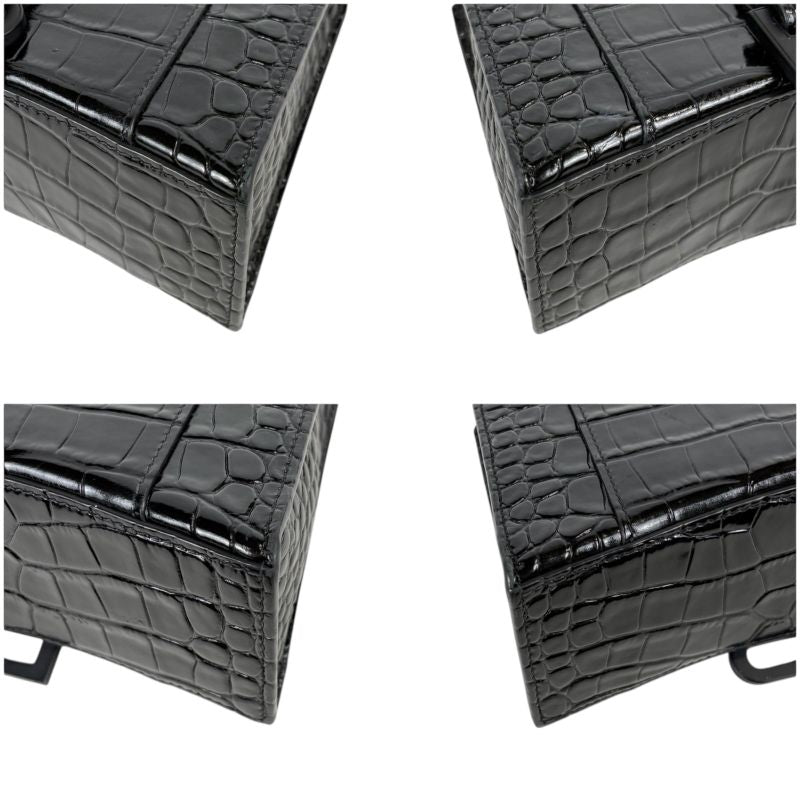 Balenciaga Hourglass Mini Handbag Black Croc Shape Pressed Leather