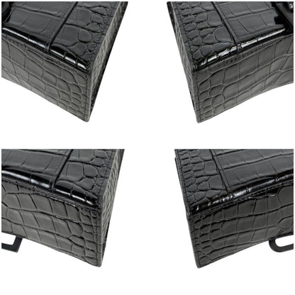 Balenciaga Hourglass Mini Handbag Black Croc Shape Pressed Leather