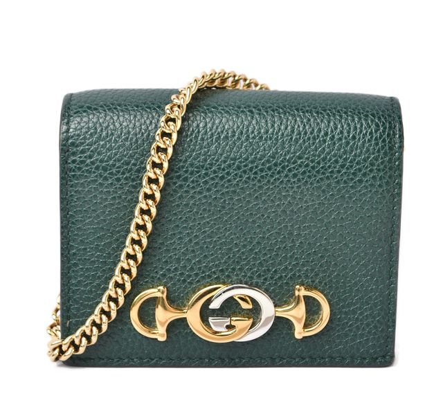Gucci Mini Wallet Fold Wallet 570660 Zumi Chain Wallet In Dark Green