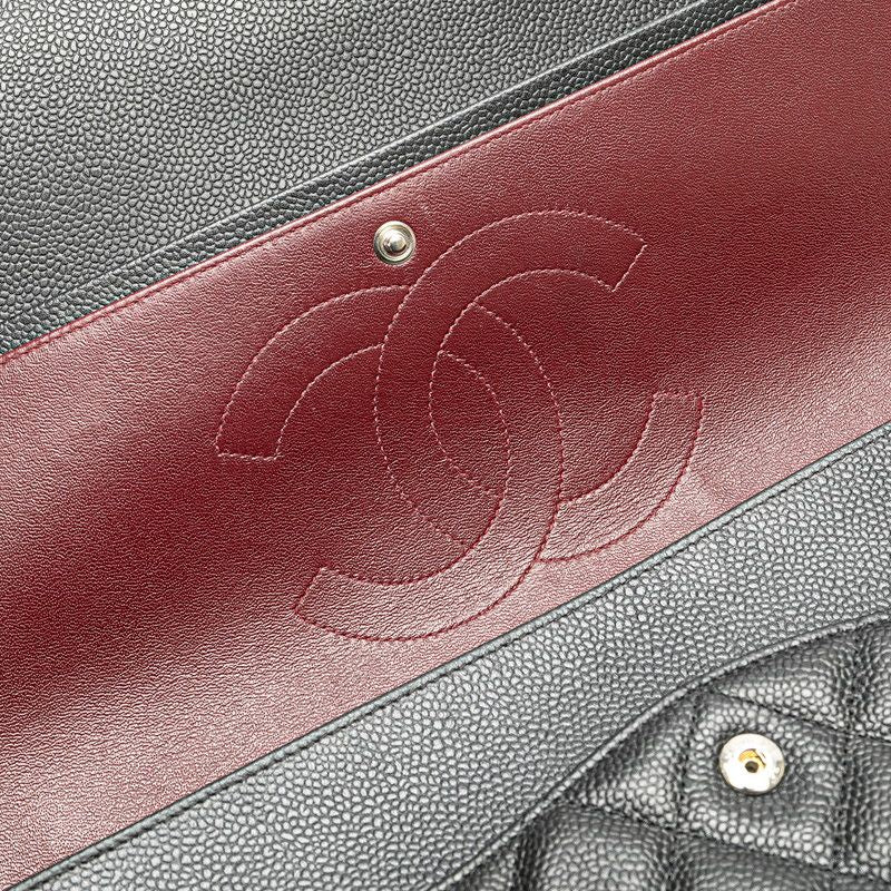 Chanel Matelasse Double Flap Coco Mark Chain Shoulder Bag Black Caviar Skin