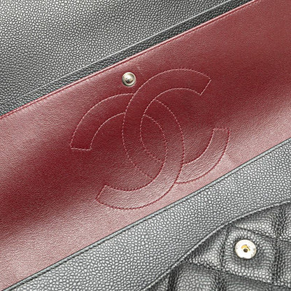 Chanel Matelasse Double Flap Coco Mark Chain Shoulder Bag Black Caviar Skin