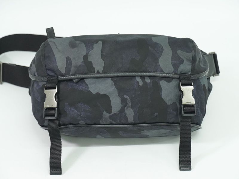 Authentic Prada Camouflage Pattern Messenger Bag Nylon Black Gray Navy Bag