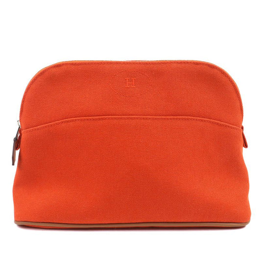Hermes Bolide Pouch MM Cotton 100% H Logo Embroidery Leather Use Canvas