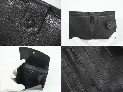 Authentic Chanel Coco Mark Fold Wallet Compact Wallet Caviar Skin Leather Black