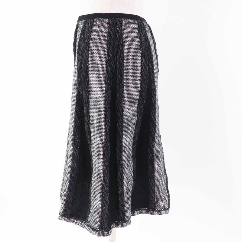 CHANEL Vintage 05A P26661 Flared Skirt With Coco Mark Plate Black Grey White 40