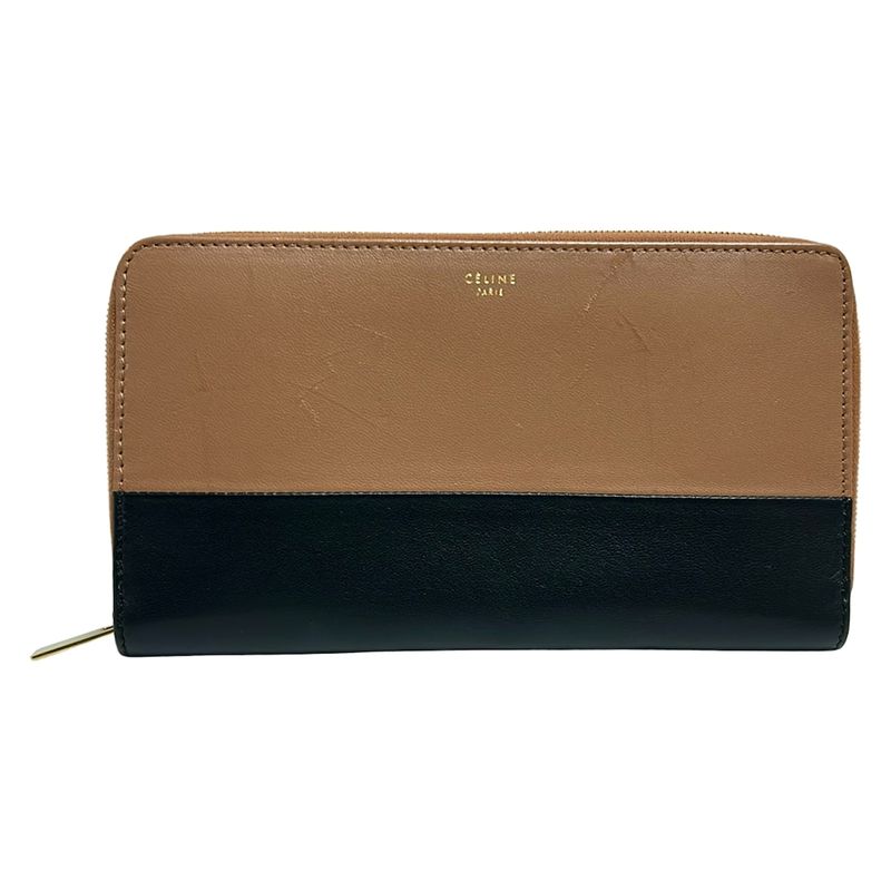 Celine Long Wallet - Brown And Black Round Zipper Leather