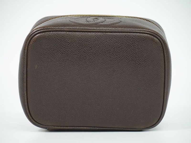 Authentic Chanel Coco Mark Vanity Bag Handbag Cosmetic Pouch Caviar Skin