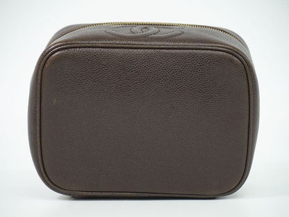 Authentic Chanel Coco Mark Vanity Bag Handbag Cosmetic Pouch Caviar Skin