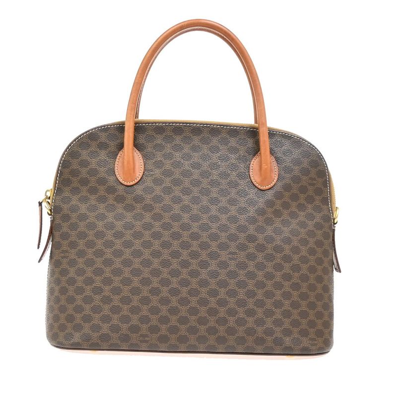 Celine Handbag Macadam Pattern Leather PVC Brown 64ka850