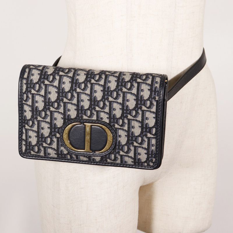 Dior Christian Dior 2WAY Waist Pouch Trotter Oblique Canvas X Leather Navy