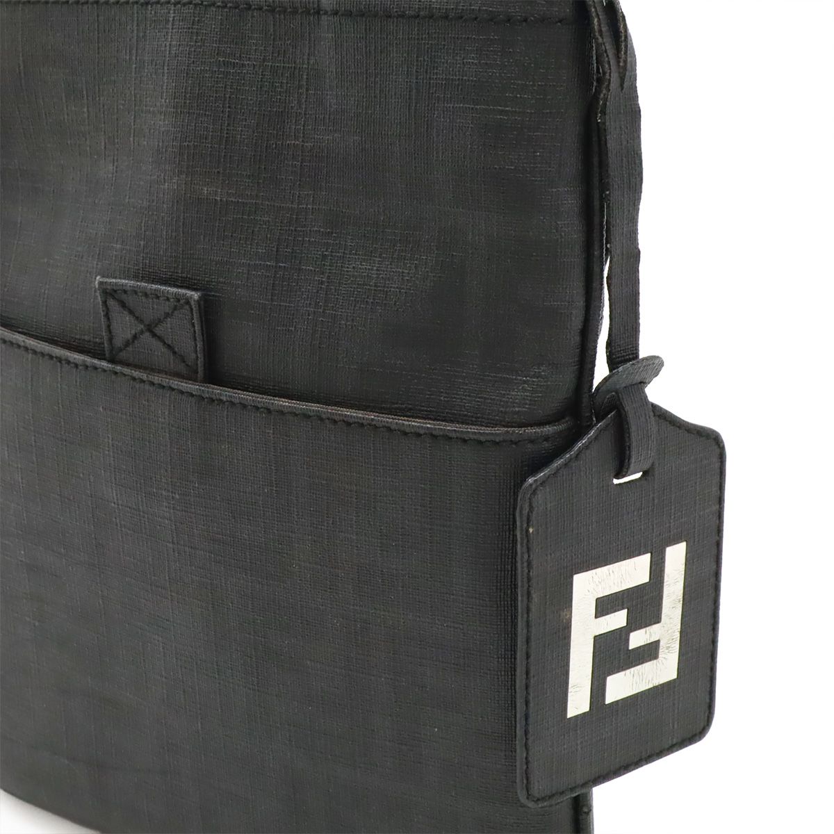 Fendi Zucca Pattern Shoulder Bag Pochette Crossbody Mini Bag PVC Black Black