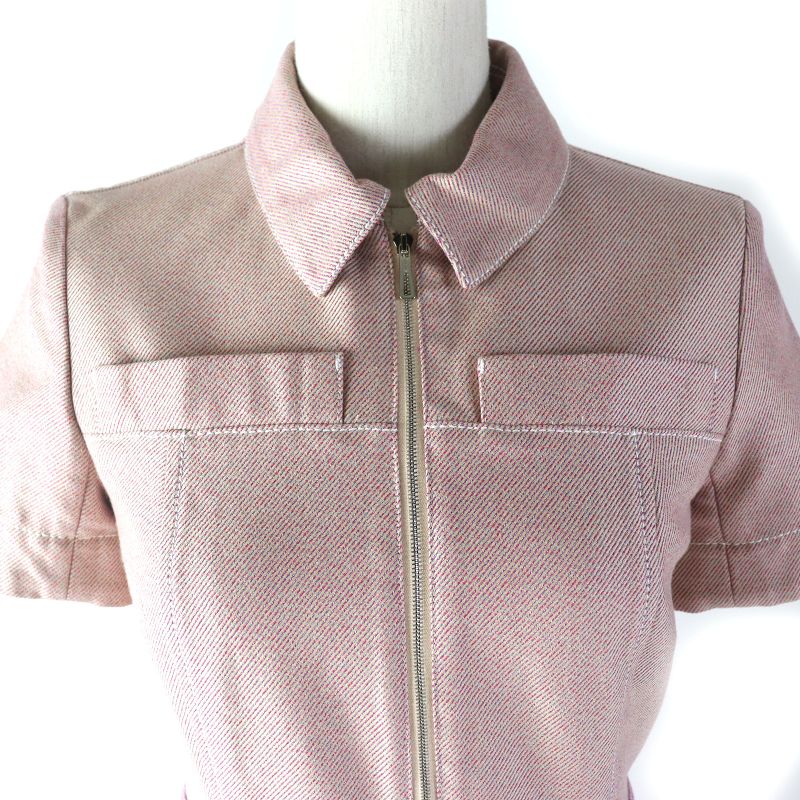 Hermes 100% Cotton Short Sleeves Zip-up Dress Pinkish 34 Women's