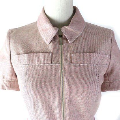 Hermes 100% Cotton Short Sleeves Zip-up Dress Pinkish 34 Women's