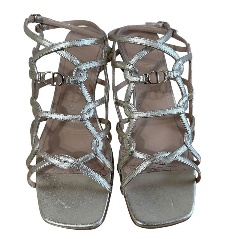 Good Christian DIOR CD Logo Leather Ankle Strap Low Heel Sandals 37 Equivalent