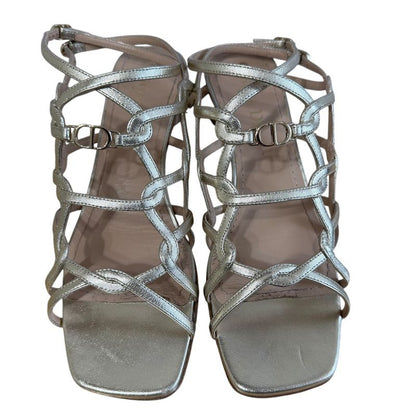 Good Christian DIOR CD Logo Leather Ankle Strap Low Heel Sandals 37 Equivalent