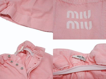 Miu Miu Denim Shorts 38 Pink Logo Print — view 8