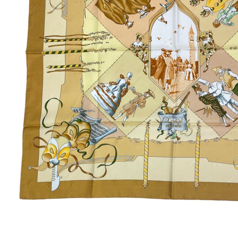 Hermes Carre 90 Scarf Silk Carnaval DE Venise Carnival Of Venice Yellow