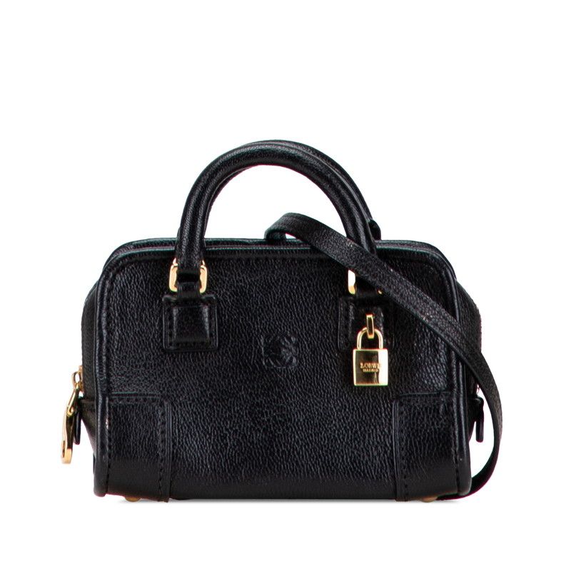Loewe Anagram Amasona Micro Mini Handbag Shoulder Bag 2WAY Black Leather Women